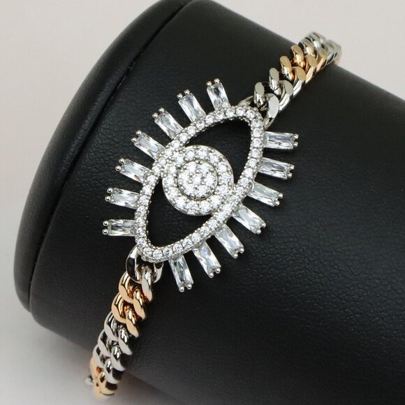 Sparkling Eye Charm Rose Gold and Silver Bracelet for Stylish Look, XPBL0646 - Picture 1 of 12